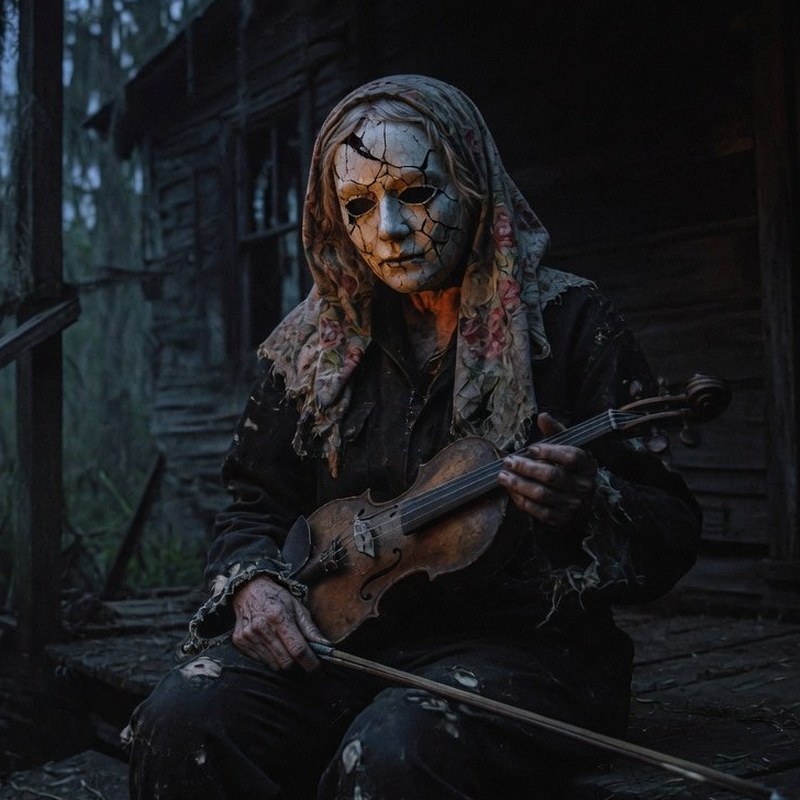 Mama holding a fiddle